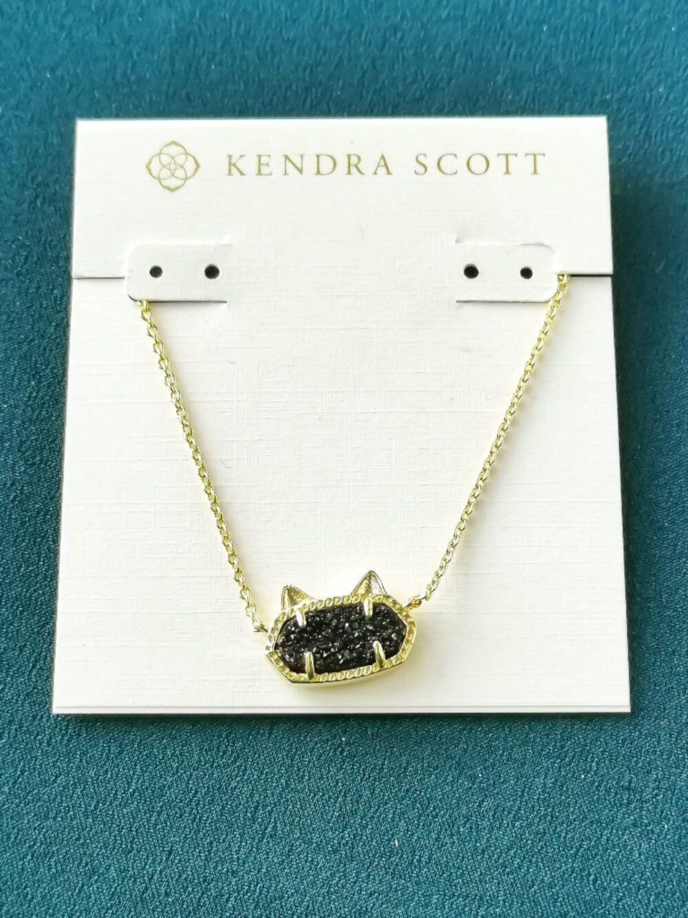 Kendra Scott Elisa Cat Black Drusy Gold Necklace NEW